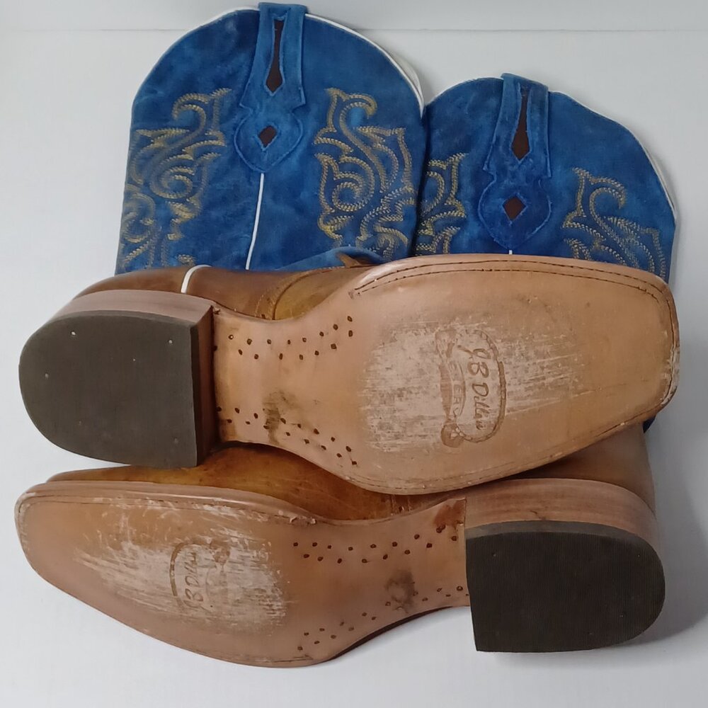 Vintage J.B. Dillon Reserve Cowboy Boots Mens 11.5EE Tan/Blue Rodeo Rancher 2004 - Picture 9 of 14